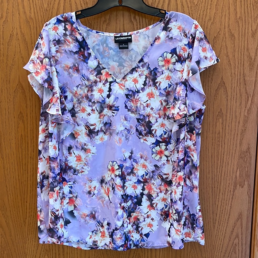 Women’s Liz Claiborne Career Short Flutter Sleeve Top Sz XL